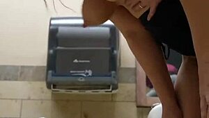 Leaky pussy explodes in public restroom with huge creampie!