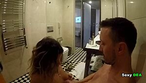 naughty goddess sexydea cleans up after intense bathroom quickie fuck