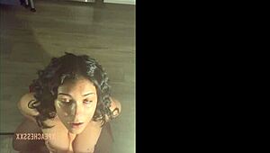 busty latina with natural tits blowing and titfucking her dildo like a total slut 😈