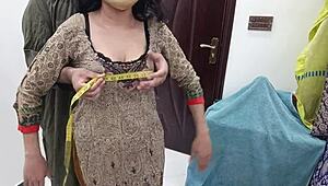 Pakistani girl shows cute charm in tailor shop setting