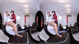 Czech brunette dives into outdoor public threesome with muff licking and spooning in reality VR