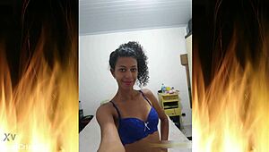 Beautiful brunette poses in blue lingerie for trailer 01