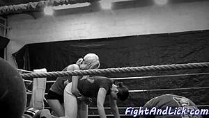 Hey, watch this petite Euro babe wrestling and catfighting with a busty lesbian in a close-up amateur fight