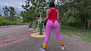in a steamy session, the asian latina babe gets her pussy licked then takes intense anal from her gym trainer.