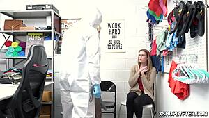 shoplifter ashley lane gets caught in the office, then bends over for hard doggystyle fucking with spanking and choking from behind.