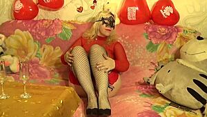 That hot blonde looks amazing in her red lingerie