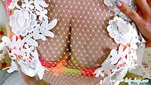 hey, you gotta see lady lucy gresty, this blonde mature milf teasing with her natural big tits in heels, skirt, and stockings while moaning and talking dirty