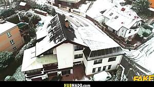 steve looked into the athletic brunette with big tits and bubble butt wearing dress, heels, stockings, tattoo in pov