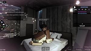 White bitch takes on big black cock in Roblox condo scene