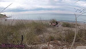 French Teacher SLUT Gives BLOWJOB on Nude Beach to Stranger with Cumshot in Public