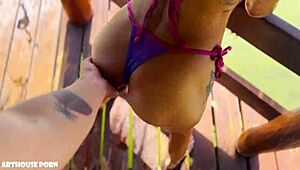 Petite Latina Violeta Grey starts sucking then rides for oily footjob cum on feet