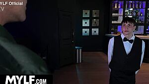 i'm sharing this freeuse mylf with my lucky buddy at a fancy restaurant desk, double fantasy fun