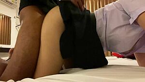 this young thai teen amateur gets pounded in her school skirt until cum sprays everywhere in casual homemade fun.