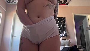 Camel toe teasing in tight see-through leggings for fetish masturbation.