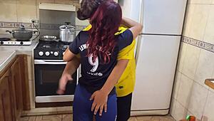 Girlfriend gets tricked with blindfold by boyfriend to fuck his friend and pay off football debt in homemade cheating scene