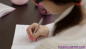 petite teen babe gets titty fucked hard then takes facial from big cock