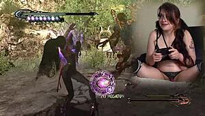 Wow! This sexy bimbo gamer with big natural tits plays Bayonetta episode 4 using her Lovense vibrator!