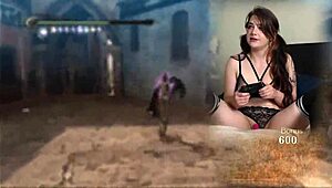 Wow! This sexy bimbo gamer with big natural tits plays Bayonetta episode 4 using her Lovense vibrator!