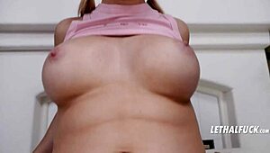 Paisley Porter rides that big cock in close-up cowgirl, her petite scottish teen pussy taking every inch.