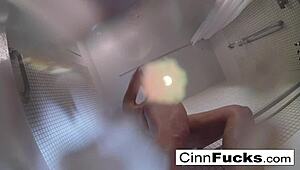 Hey, Christiana's just glittering up her shower and bathtub area, looking all nude and bubbly in the pool solo!
