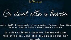 This French couple dives into femdom play with intense humiliation scenes. She takes control, making him submit completely in their European bedroom setup.