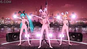 Whoa, Hatsune Miku, Rin, and Luka rock full nude bunny costumes in this wild cum-filled goddess session! 🐰