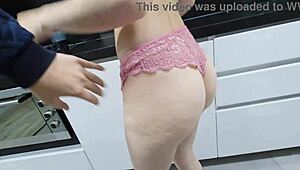 This curvy housewife strips naked in front of her client for a big cock casting session with blowjob and doggystyle fucking