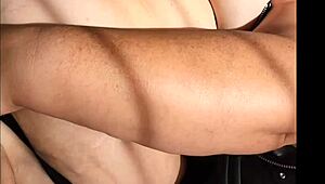 The fat mature with big breasts wore pantyhose and squirted using her dildo.