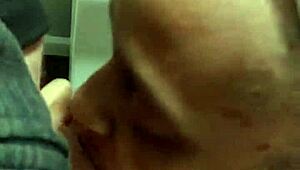 detailed blowjob from horny bitch sucking hard on big throbbing cock during intense fucking session