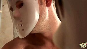 Busty blonde captured and asshole fucked by masked men