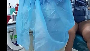 dentist appointment turns wild with curvy colombian nurse riding in miniskirt and pantyhose at the office