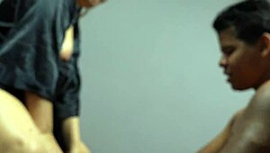 Mature swallows cum after homemade spanking and fingering in dress.