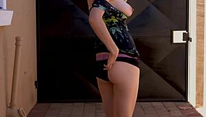 Brunette babe outdoor smoking with petite tits