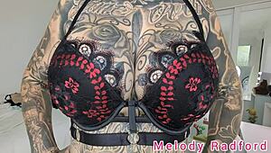 melody radford tries on black and purple lingerie plus micro bikini in this solo haul