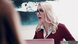 the blonde teen gets close with her stepmom's tall boss in a private meeting. subtle touches lead to intimate exploration without clothes.