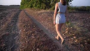 Walking Outdoors And Flashing Bare Ass Under Short Skirt With Thong Panties