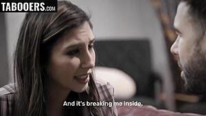 In this taboo scenario, a milf bends over on the sofa for deepthroat action and cowgirl riding, choking and gagging while feeling every inch.