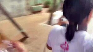 Whoa, check out these young brazilian girls on leashes in interracial domination street walk 😈