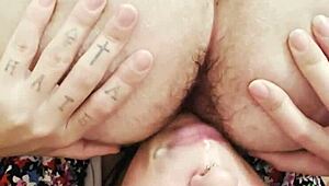 I'm upside down rimming her wet ass while choking and gagging on that deepthroat action with double domination.