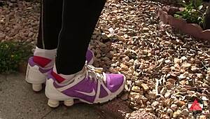 Just walking around in sneakers outdoors.