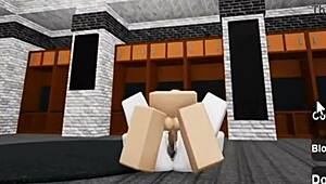 Slutty Roblox bunny girl sneaks into boys locker room for wild fucking!