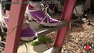 Just walking around in sneakers outdoors.