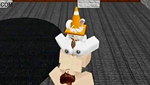 Slutty Roblox bunny girl sneaks into boys locker room for wild fucking!