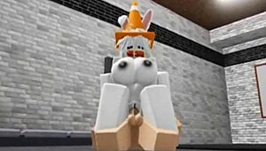 Slutty Roblox bunny girl sneaks into boys locker room for wild fucking!