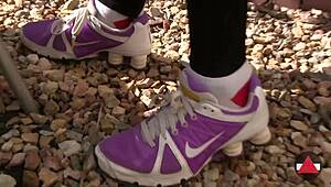 Just walking around in sneakers outdoors.