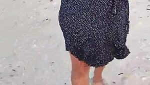 Exhibiting on Mexican beach showing tits and ass in lingerie