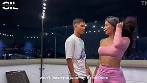 Curious neighbor gets fucked on terrace by young son with big cock blowjob and cum in mouth