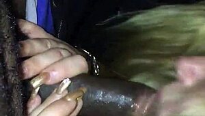 Hey, you think you can handle giving car head like this white girl does to a big black cock?