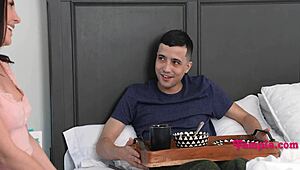 Petite brunette babe gives body as intense birthday gift to step bro with rough POV sex