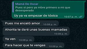 Conversacion de whatsapp con la jefa de mi amigo Oscar me lleva a creampie casero en webcam!